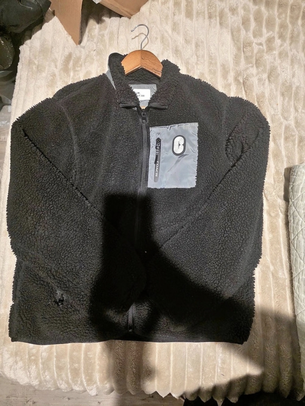 Coach Sherpa Fleece Zip Jacket Black Fleece Jacket Size Large